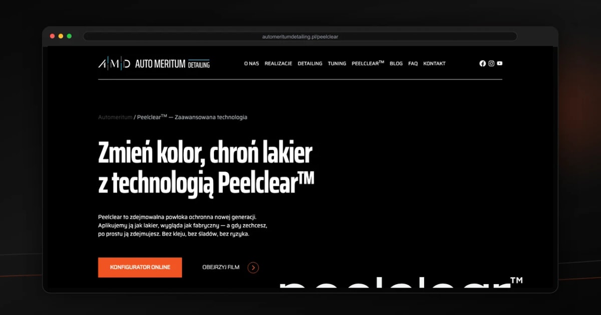 Auto Meritum Peelclear - a new page for paint protection technology - case study by 234.studio