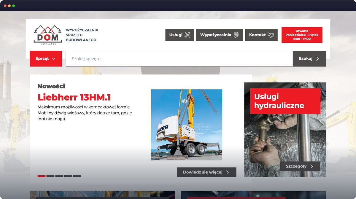 Screenshot strony dominstalator.pl
