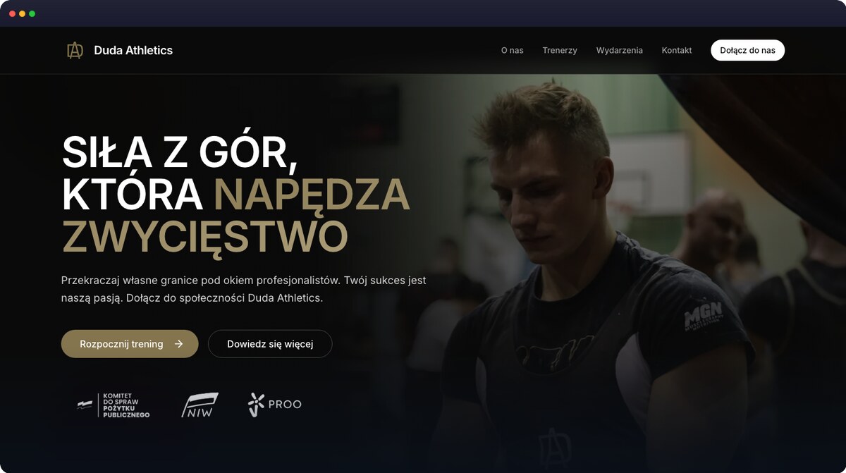 Screenshot strony dudaatheltics.pl