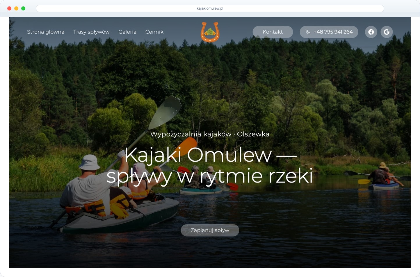 Screenshot strony kajakiomulew.pl