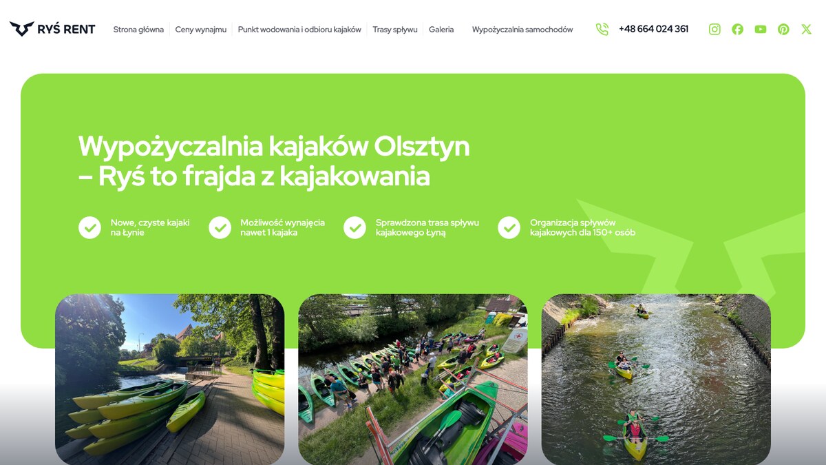 Ryś Rent Olsztyn — strona, która rezerwuje spływy kajakowe