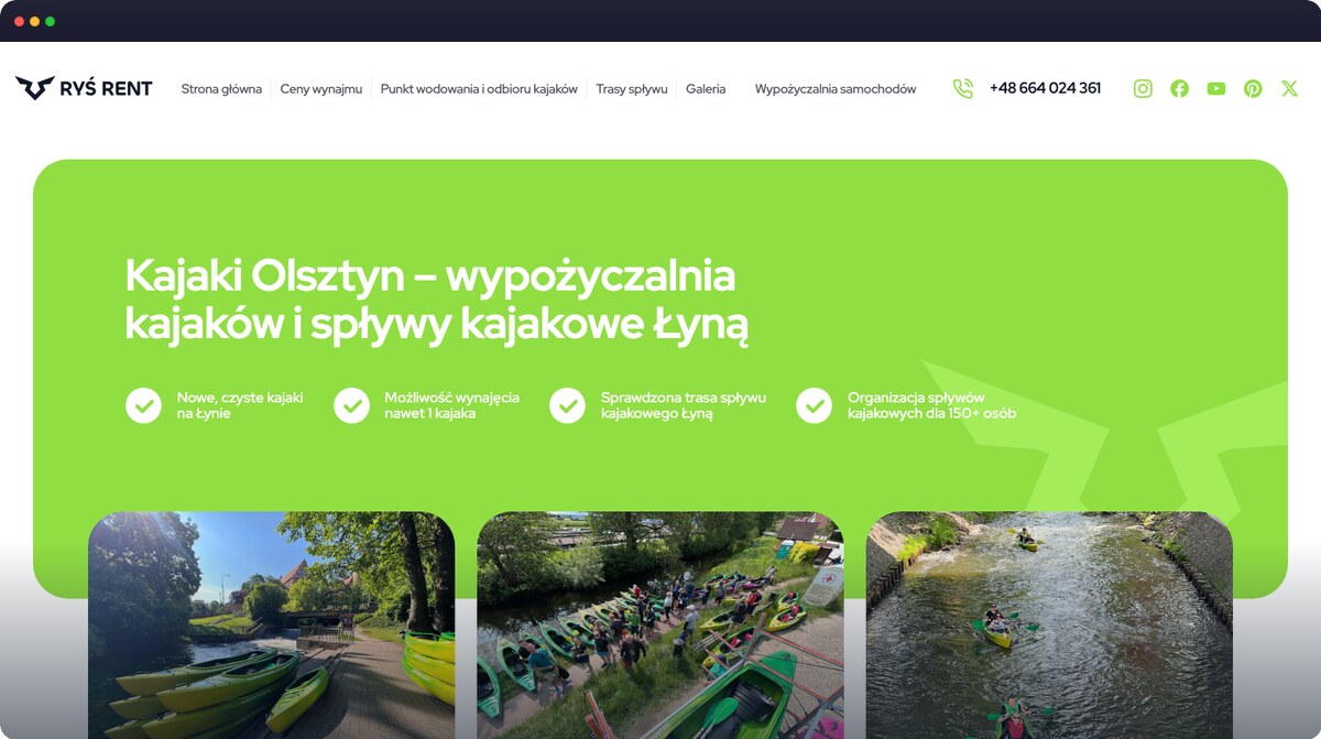 Screenshot strony kajakirys.olsztyn.pl