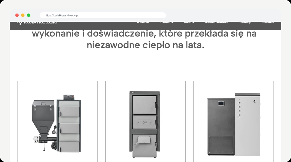 Screenshot strony kwiatkowski-kotly.pl
