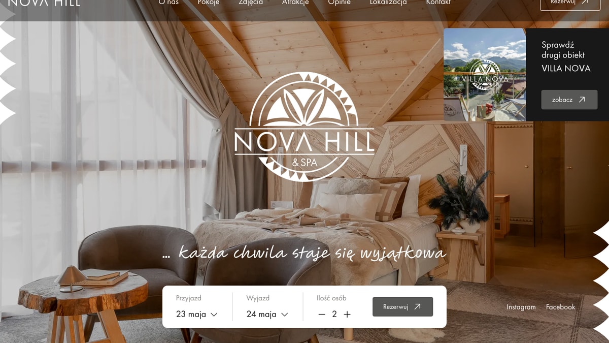 Nova Hill & SPA Zakopane - strona butikowego obiektu z widokiem na Tatry
