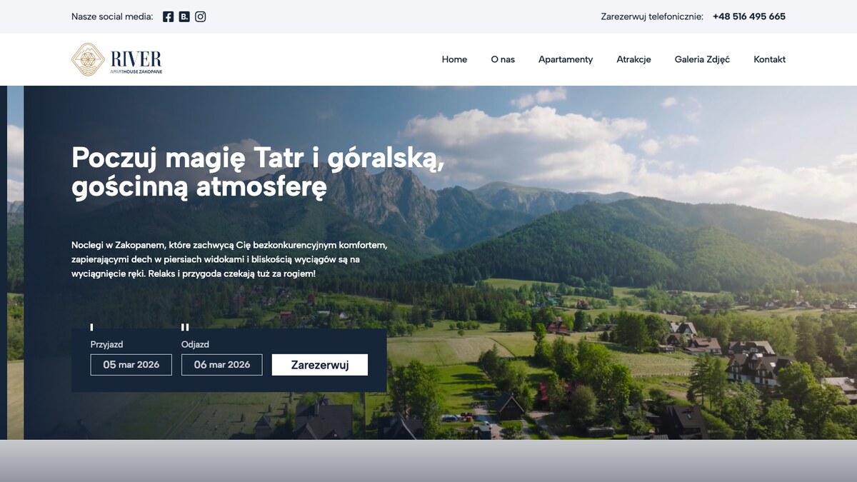 River ApartHouse - strona dla apartamentów w Zakopanem