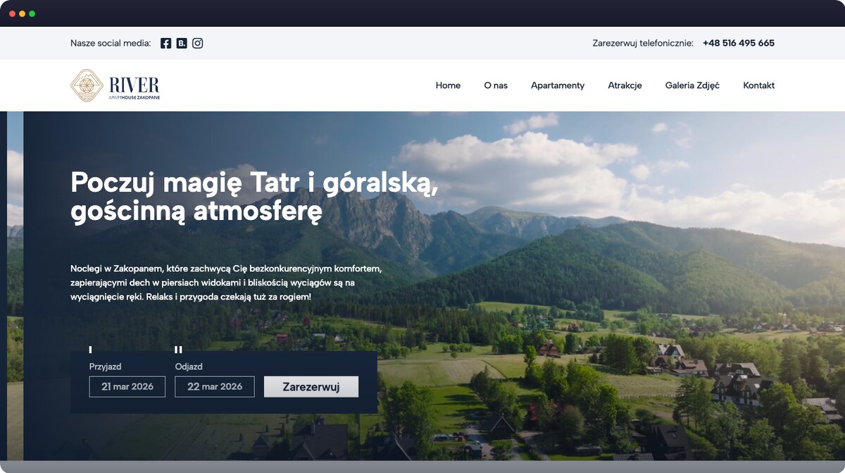 Screenshot strony riverapartaments-zakopane.pl