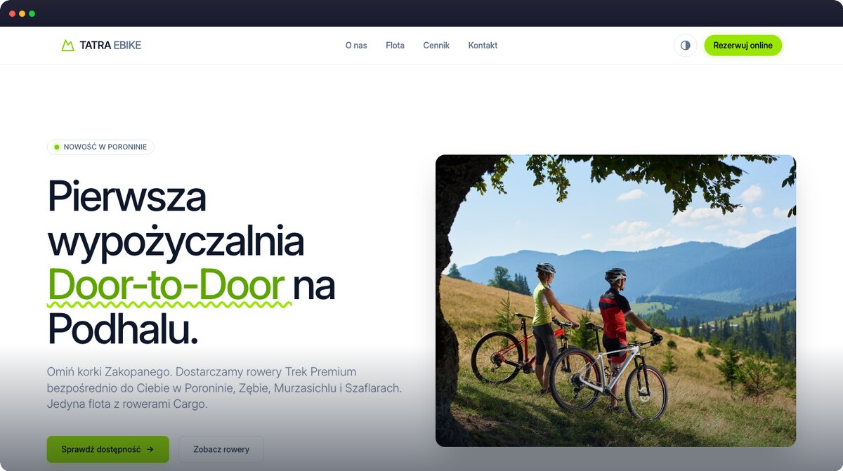 Screenshot strony tatraebike.pl