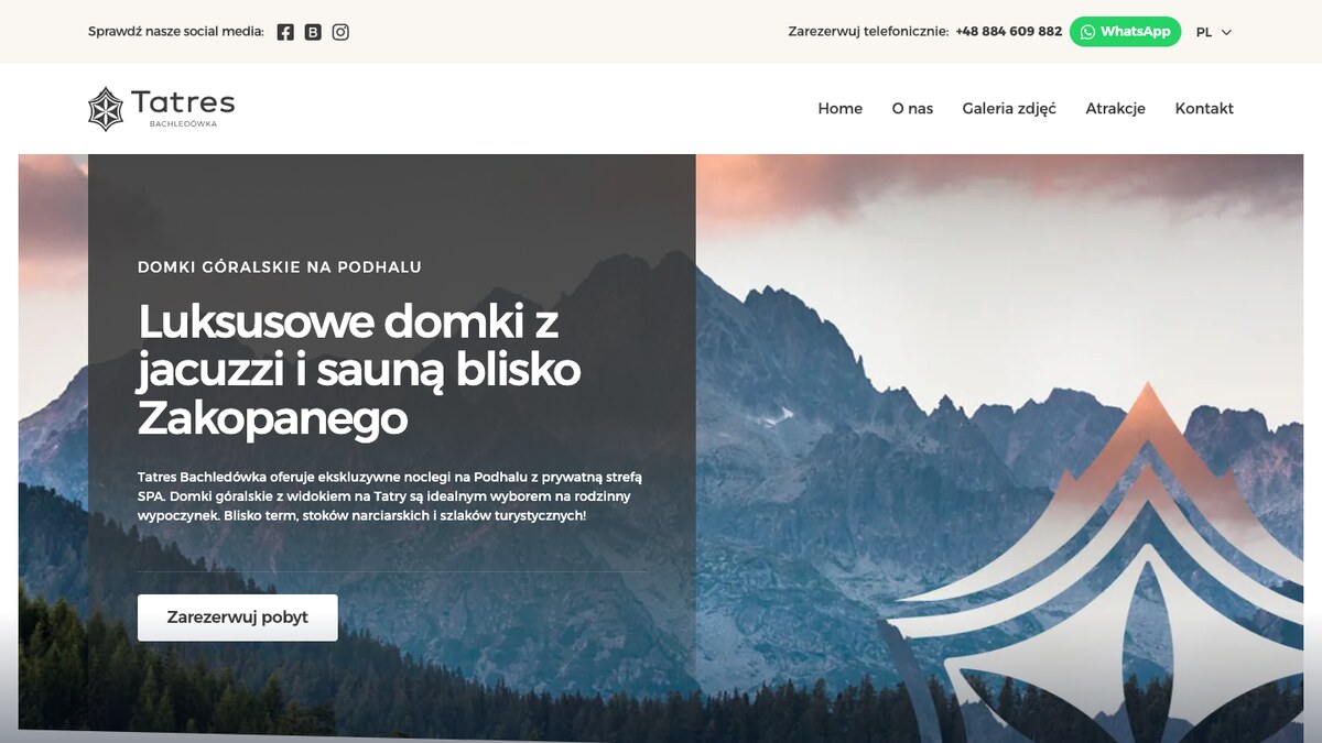 Tatres Bachledówka — strona dla luksusowych domków z jacuzzi